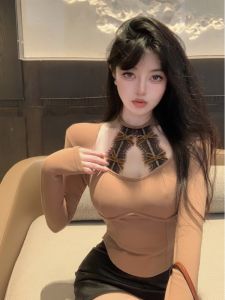 GUZILIAN | Pure Desire Spicy Girl Fishbone Long Sleeve Tshirt Womens Neck Hanging Lace Inner Wear Base Personality Top Autumn New Style