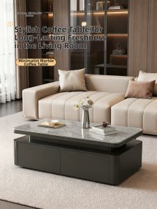 YIYOU | Modern Minimalist Small Space Living Room Italian Gray Marble Rectangular Coffee Table
