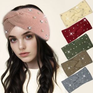 1PC Knitted Twist Headband Rhinestone Pearl Decor Multiple Colors Winter Warm Hair Accessory For Women Girls Daily Casual