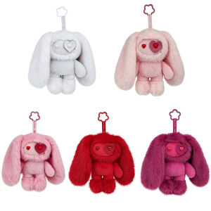 Cute Juju Rabbit Plush Keychain Flower Eye Bunny Stuffed Doll Kawaii Long Ears Animals Bag Pendant Car Keyring Toy Gift for Girl