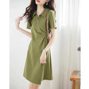 2026 Spring New Elegant Slimming A-Line Pleated Polo Neck Dress