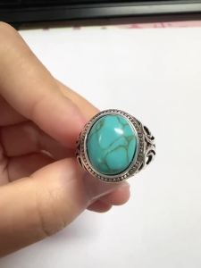 Huitan Created Turquoise Women Ring Silver Color Vintage Party Daily Noble Metal Accessories Texture Design Classic Jewelry