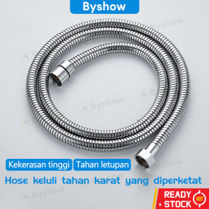 Byshow Flexible Shower Hose SUS304 Stainless Steel Heavy-Duty 1.5M Silver/Black Hose for Shower Head Faucet Bidet Anti-Burst High-Pressure Compatible with Bathroom Heater Accessories Handheld Shower Kepala Pancuran Tangan Mandi Set