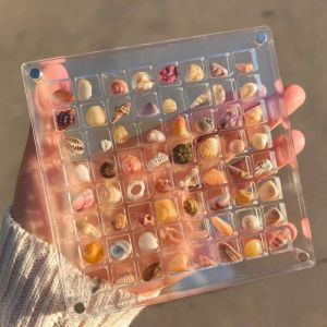 Acrylic Square Shell Storage Box - Transparent Sea Shell Display Cabinet Mini Beach Stone Decorative Storage Frame
