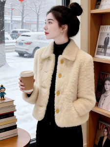 Shalldoer | Warm Plush Sheepskin Coat High Waist Short Style for Petite Women