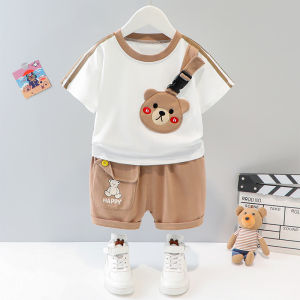 Boys Summer Outfit Short Sleeve Cartoon Print Cotton Set Baby Clothes Toddler Boys 1 Year Old Childrens Clothing Ensemble