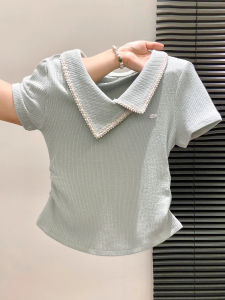 chaqi | Irregular Lapel Short Sleeve Slimming T-Shirt