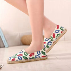 Espadrille Shoes for Men Flat Breathable and Sweat-absorbent 2023 Summer Old Beijing Shoes Couples Linen Shoes One Foot Stirrup Handmade Straw  for Men Big Lips Canvas Shoes Korean Version of The Tide of Casual Shoes Loafers Shoes