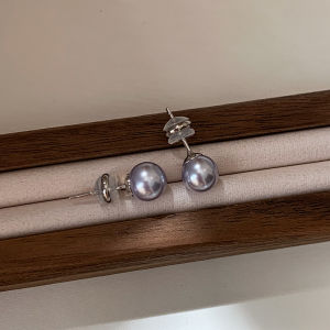 Elegant Aurora Purple Pearl Stud Earrings for Women 999 Pure Silver Fashionable Jewelry Accessories Geometric Pattern