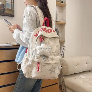 FQ1 College Style Canvas Backpack for Women Large Capacity Travel Bag with Letter Print QF1