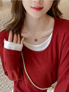 เสื้อยืดแขนยาวสองชิ้นสำหรับผู้หญิงในช่วงต้นฤดูใบไม้ผลิ ทรงหลวม คอกลม ระบายอากาศได้ดี สวมใส่สบาย ชุดทำงาน