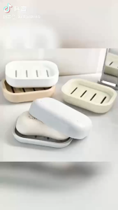 YAHOO Japanese Style Simple Thickened Drain Soap Box Square Double Layer Soap Dish With Lid