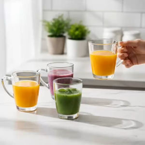 Bộ 6 Ly Thủy Tinh Có Quai The Clarity Mug 300ml - Cốc Thủy Tinh TG126 Cao Cấp Uống Cà Phê Latte Cappuccino