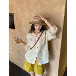 Yellow-Green Pleated Straight Short Pants for Small Women Summer