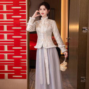 Grey Chinese Style Matron of Honor Dress 2025 New plus Size Show He Wind Classical Beauty Sisters Group Small Audience Evening Gown Women