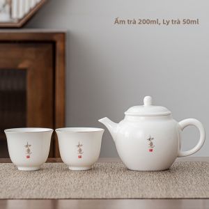 PUQI | Bộ Ấm Chén Sứ Như Ngọc 1 Ấm 2 Tách