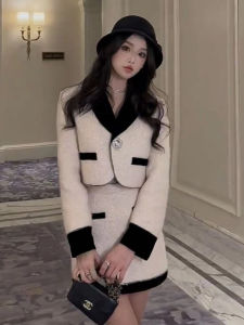 Áo Khoác Len Cỡ Lớn Kiểu Pháp Thời Trang Cao Cấp Cho Nữ Mùa Thu Đông Váy Ngắn Chữ a Cạp Cao Phong Cách Hàn Quốc