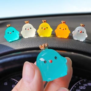 Hot sale Luminous Ornament Cute Crown Chicken Dolls Auto Dashboard Decoration Night Fluorescence Creative Resin Auto Interior Accessories