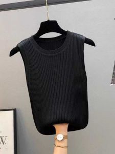 plus Size Strap Vest Women Summer Inner Wear Short Thin Knitted Slimming Sleeveless Top Trendy White Base Layer Commute Style