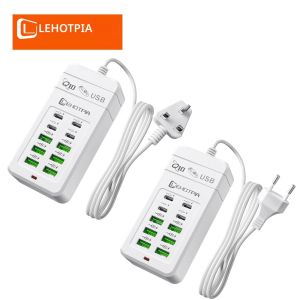 EU UK US Plug Multiple Rapide USB Charger Power Adapter 1.2m สายไฟ 6 USB-A 4 USB-C แบบพกพาสำหรับโทรศัพท์มือถือซ็อกเก็ต USB