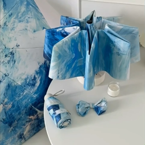 Oil Painting Fully Automatic Folding Umbrella: UV Resistant Sunshade & Compact Sun Protection