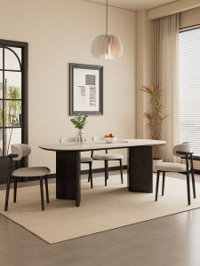 French Retro Solid Wood Dining Table Modern Cream Style American Household Restaurant Oval Composite Stone Plate Small Apartment Table