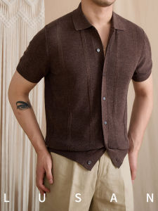 Vintage Breathable Solid Color Summer Casual Shirt Short Sleeve Knitted