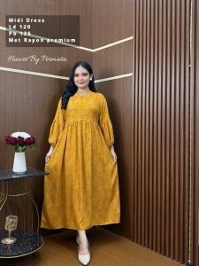 MIDI DRESS ETNIK MOTIF TERBARU/HOMEY DRESS  TERKINI//DESS  TERBARU/MIDI NAGITA