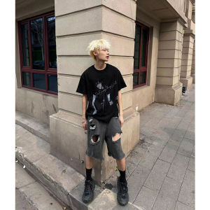 Quần Short Denim Rách Mùa Hè Cho Nam Cạp Giữa Quần Jeans Ngắn Cạp Cao Quần Jeans Ống Đứng Quần Jeans Rách Thời Trang