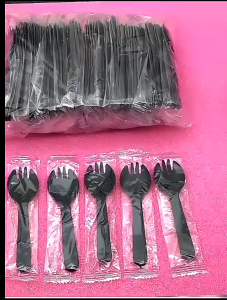 100 pcs Single Wrapped Disposable Fork Spoon Dessert Spoon Individually Packed Fruit Fork Birthday Cake Spoon