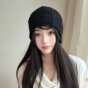 Handmade Crochet Hollow Knitted Headcap Womens Face Slimming Foldable Casual Style All Season round Top Knitted Hat
