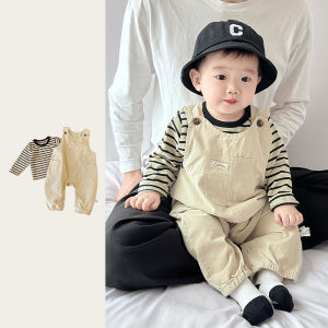 Baby Boy Outfit Korean Style Cotton Onesie Stripe Design Autumn Clothes 8 Months Old Infant Clothing Set for Outdoor Wear