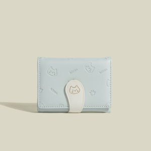 Cute Cat Print PU Leather Wallet Short Fashion Coin Purse Card Holder Buckle Clasp Money Bag Stylish Compact Coin Pouch