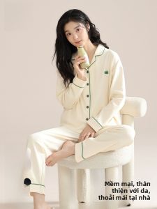 MiiOW | Bộ đồ ngủ dài tay bằng cotton nguyên chất mềm mại thoải mái cho nữ Bộ đồ mặc nhà mùa thu 2025 Thiết kế đơn giản rộng rãi