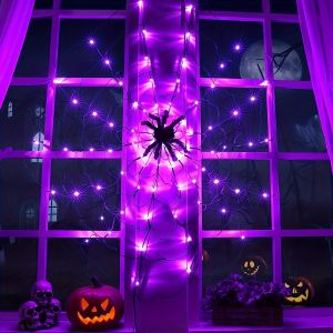 Halloween Spider Web Light w/ Giant Spider - 8 Modes Remote Control USB Powered for Spooky Indoor Outdoor Decor