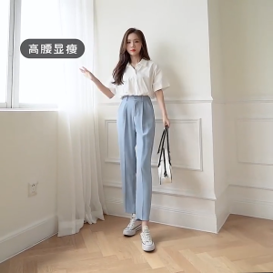 New straight suit pants women spring and summer Korean style high waist loose pants slimming casual wide-leg pants