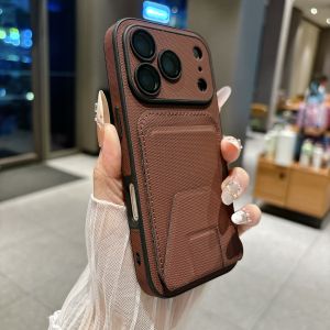 New Tech Fabric Phone Case with Card Slot & Hidden Kickstand Matte Lens Glass Cover For iPhone 17 16 15 14 Plus 13 Pro Max
