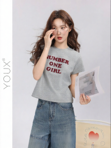 YOUXIANG | Áo Thun In Chữ Slim Fit Mới Về Hè