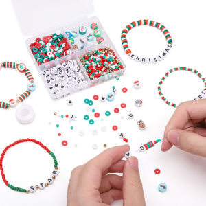 940Pcs/Box Christmas Beading Kit Soft Clay Beads Letter Beads Czech Glass Beads Set For Jewelry Making DIY Charm Bracelet Necklace Xmas Gift Craft Accessories