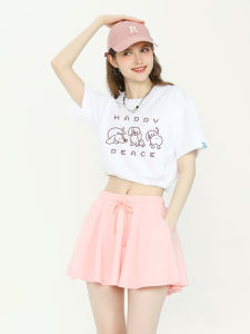 White Short Sleeve Womens T-Shirt High Waist Slim Fit Dancewear Summer 2025 New Style Streetwear Loose Cotton round Neck