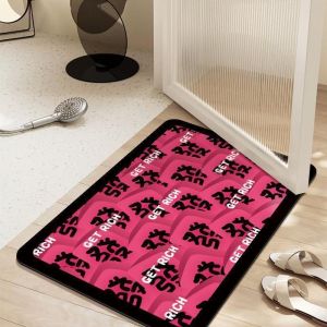 VIKAMA Get Rich Chinese Character Irregular Doormat Non-Slip Super Absorbent Washable Floor Mat for Entryway Bathroom Home Decor