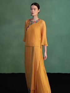Chinese Style Two-piece Set Silky Top and Vest for Women