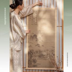 ภาพวาดพับลายภูเขาและลำธารสไตล์จีนใหม่สำหรับห้องนั่งเล่นและห้องสมุด ภาพวาดขนาดยาวสำหรับตกแต่งผนัง