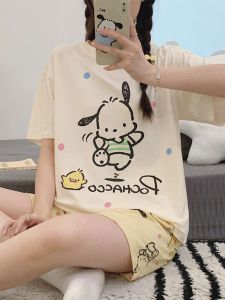 2025 New Cotton Pajamas Short Sleeve Thin Summer Sleepwear for Girls Cute Cartoon Patches Dog Design Suitable for Teenage Students