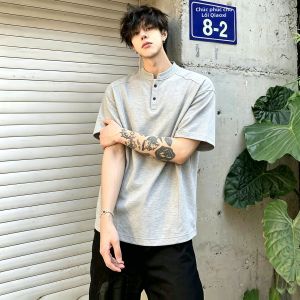 ZHUOCAN | Áo Thun Cotton Tay Ngắn Phong Cách Polo Mỹ