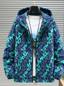 Cool Spring Autumn Jacket for Teenage Boys Youthful Stylish Big Kids Menswear Hooded Zipper Long Sleeve Geometric Patterned Outerwear