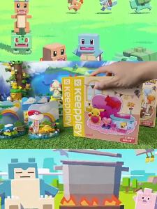 Keeppley | Original Pokémon Beach Party Theme Building Blocks Toys Pikachu Eevee Snorlax Pichu Figure Assemble Model Kids Puzzle Block Toys