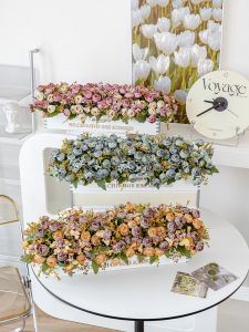 50cm Real Wood Fence Flower Arrangement Artificial Flowers Decorative Pieces Tabletop Flowers Fake Flowers Display Home Decor