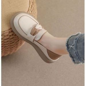 48h sau khi giày da đơn giản Giày Da Nữ Xuân hè Giày đế bằng nữ trang trí nơ giản dị