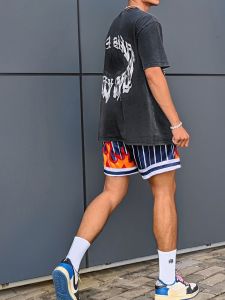 American Style Training Fitness Shorts Four-Quarter Flame Design Quick Dry Breathable Basketball Sport Pants Summer Wear